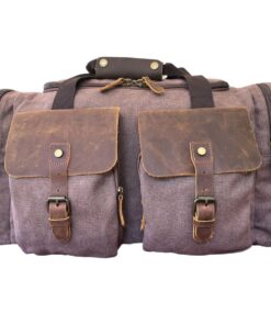 Canvas and Genuine Leather Duffel Bag - Brown