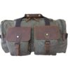 Canvas and Genuine Leather Duffel Bag - Green, Brown