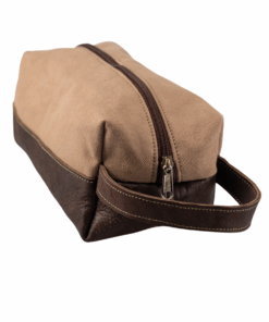 Canvas and Leather Toiletry Bag - Beige