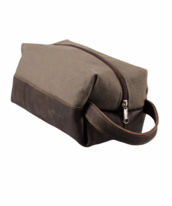 Canvas and Leather Toiletry Bag - Olive