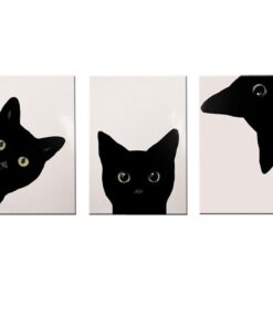 Canvas-Art-3 Pieces Black Cat Peeling Decorative Wall Art