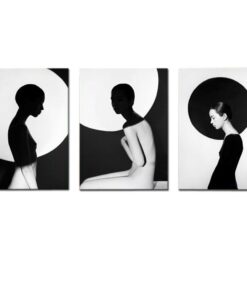 Canvas-art-3 Pieces Black & White Circle Female Figure Abstract Wall Art