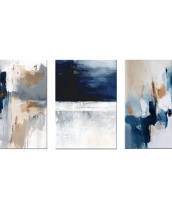 Canvas-Art-3 Pieces Blue & Creamy Colour Living Abstract Wall Art