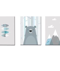 Canvas-Art-3 Pieces Blue Room Baby Bear Animal Nursery Wall Art
