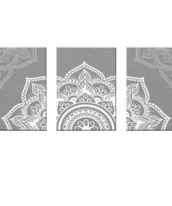 Canvas-Art-3 Pieces Bohomian Grey Mandala Pattern Floral Wall Art