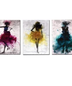 Canvas-Art- 3 Pieces Coulorful Dancing Girl Abstract Wall Art