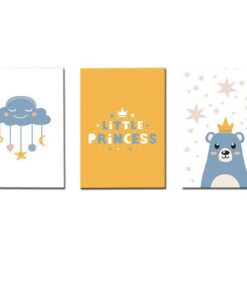 Canvas-Art-3 Pieces Cute Yellow Princess Nusery Wall Art