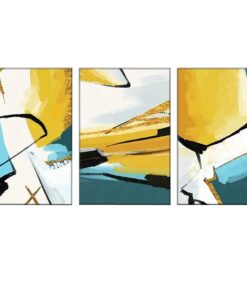 Canvas-Art-3 Pieces Gold & Blue Black Lines Mood Abstract Wall Art