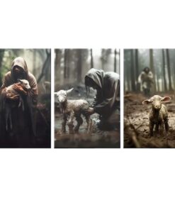 Canvas-Art-3 Pieces Jesus & Lost Sheep Christian Decorative Wall Art