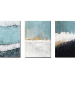 Canvas-Art-3 Pieces Light Blue & Gray Horizon Landscape Abstract Wall Art