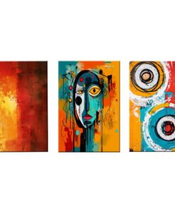 Canvas-Art-3 Pieces Orange & Green Coloured Abstract Wall Art