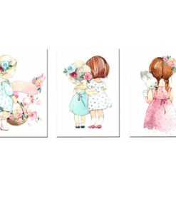 Canvas-Art-3 Pieces Watercolour Bunny & Children Nursery Wall Art