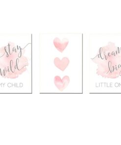 Canvas-Art-3 Pieces Watercolour Pink Love Heart Deco Wall Art
