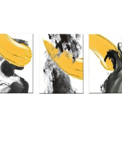 Canvas-Art-3 Pieces Yellow - Black & Grey Minimalist Abstract Wall Art