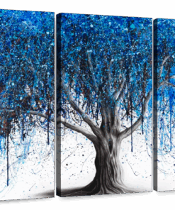 Canvas Art - Blue Moonlight Tree 3 Piece Abstract Painting Canvas Wall Art