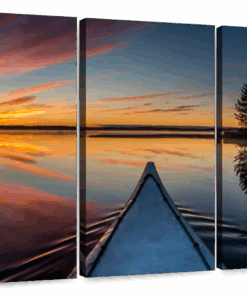 Canvas Art - Canoe At Sunset 3 Piece Canvas Wall Art Decor