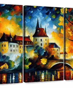 Canvas Art -Majestic Castle 3 Piece Abstract Painting Canvas Wall Art Decor