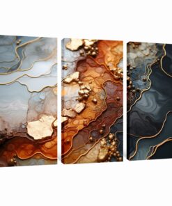 Canvas Art - Nugget Red Liquid Gold 3 Piece Abstract Canvas Wall Art Deco