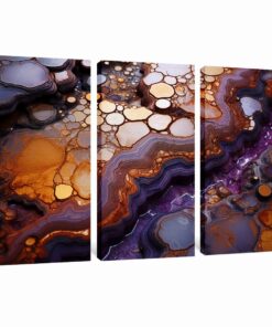 Canvas Art - Rock Purple Orange 3 Piece Abstract Canvas Wall Art Deco