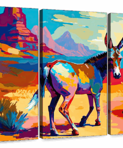 Canvas Art - South West Donkey 3 Piece Abstract Painting Canvas Wall Art