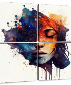 Canvas Art - Star Face Woman 4 Piece Canvas Wall Art Interior Decor