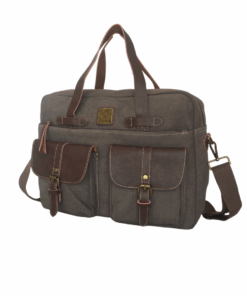 Canvas Laptop Bag With Bonded Leather Finishing 14-Inch - Grey