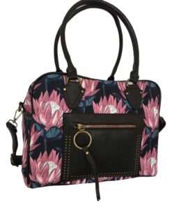 Canvas Overnight Bag With Protea Flower - Black