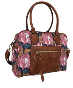 Canvas Overnight Bag With Protea Flower - Brown