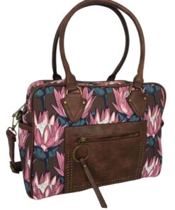 Canvas Overnight Bag With Protea Flower - Coffee