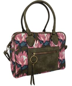 Canvas Overnight Bag With Protea Flower - Green