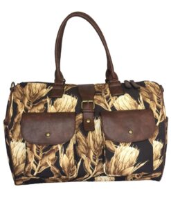 Canvas Overnight Bag With Protea Flowers - Chocolate