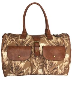 Canvas Travel Duffel With Protea Flowers - Brown