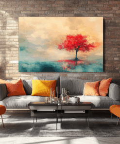 Canvas Wall Art -Red Tree Abstract Landscape - HC0080