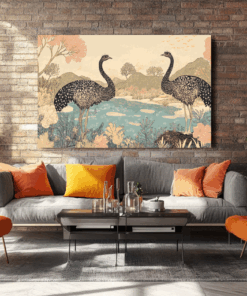 Canvas Wall Art - Retro Ostrich Abstract - HC0130