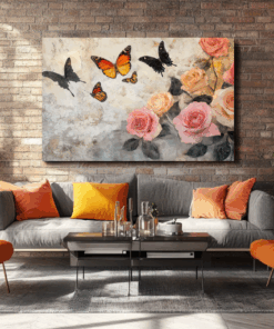Canvas Wall Art - Roses and Butterflies Abstract - HC0160