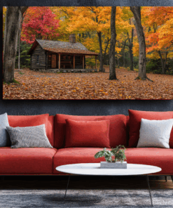 Canvas Wall Art - Rustic Cabin in Autumn Foilage - BX0276