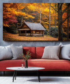 Canvas Wall Art - Rustic Cabin in Autumn Foilage - BX0277