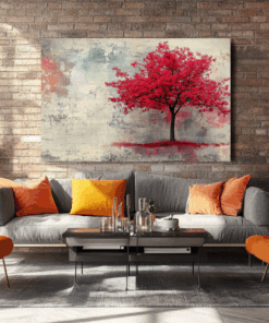 Canvas Wall Art - Vibrant Red Tree Abstract - HC0081
