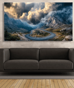 Canvas Wall Art - Winding Mountain Road Under Cloud - IM1396