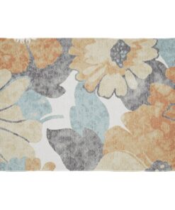 Cape Art Chenille Contemporary Blue Aged Retro Floral Rectangular Rug