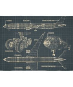 Cape Art Kids Blue Airplane Sketch Plan Rectangular Rug