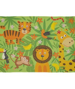 Cape Art Kids Green Jungle Fun Animals Rectangular Rug