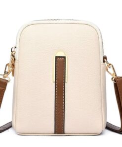 Casual Mini Monogram PU Leather Sling Pack Crossbody Bag - Beige