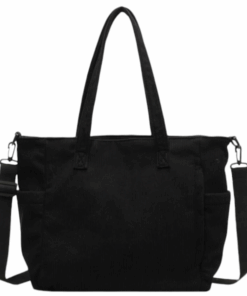 Casual Multi-Pocket Shoulder Tote Bag With Adjustable Strap - Black