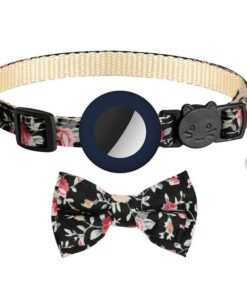 Cat Breakaway Collar with Bowtie and Bell for Apple Airtag - Black, Blue