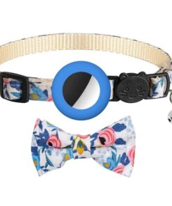 Cat Breakaway Collar with Bowtie and Bell for Apple Airtag - White, Blue
