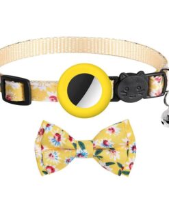 Cat Breakaway Collar with Bowtie and Bell for Apple Airtag - Yellow