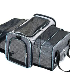 Cat Carrier Soft-Sided Portable Outoor Pet Outing Bag Pet Travel Bag - Grey with blue edging