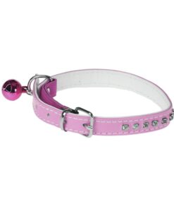 Cat Collar Adjustable with Bell and Diamonds - Pink