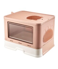 Cat Litter Box with Lid Foldable Enclosed Potty Anti-Splashing Toilet - Pink